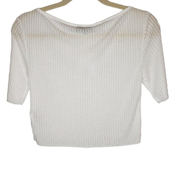 Topshop Cropped Ribbed Short Sleeve White Top Size: 8 - Picture 3 of 5